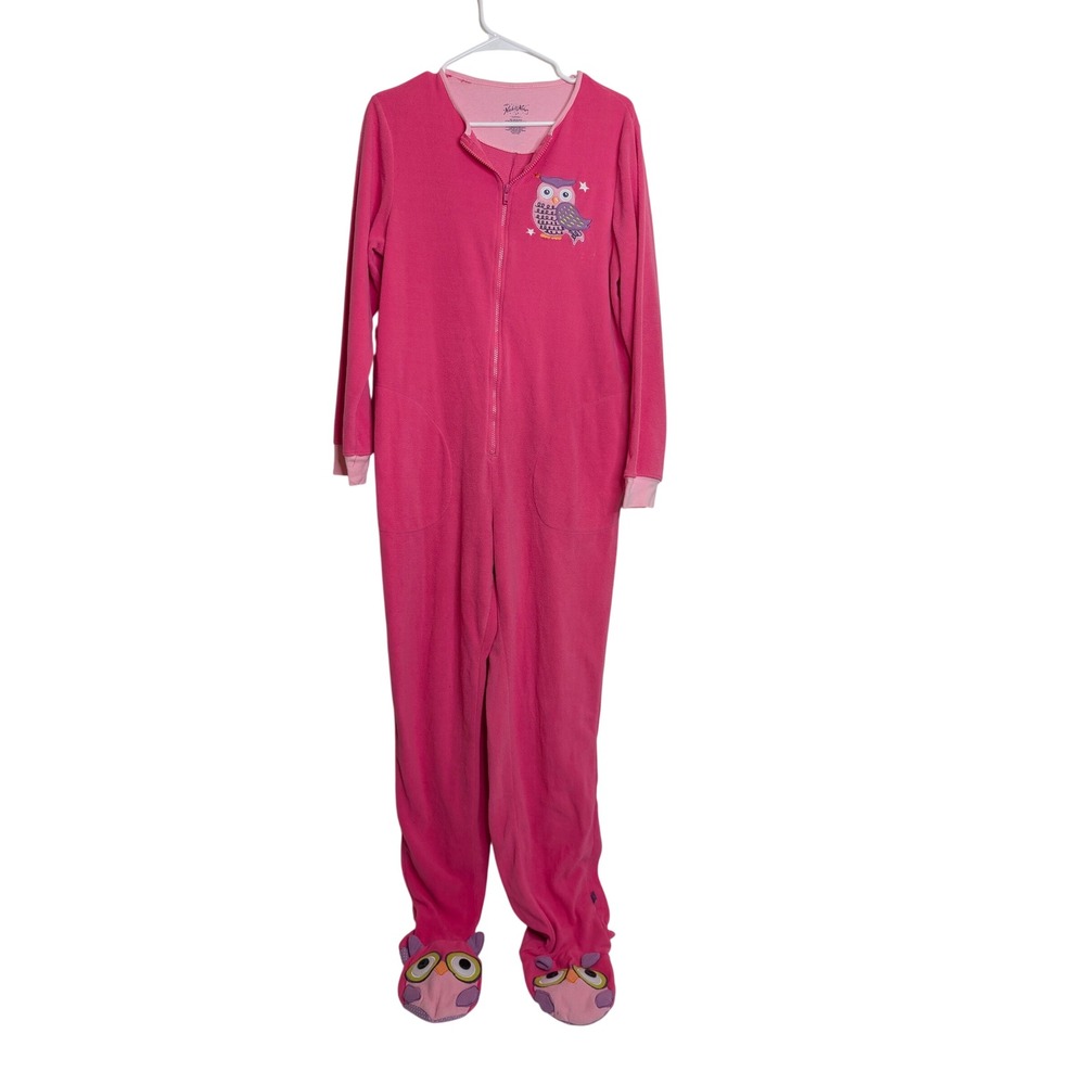 Nick & Nora Owl Pajamas Women's One Piece Fleece Pink Owl Footie Sleepwear Small